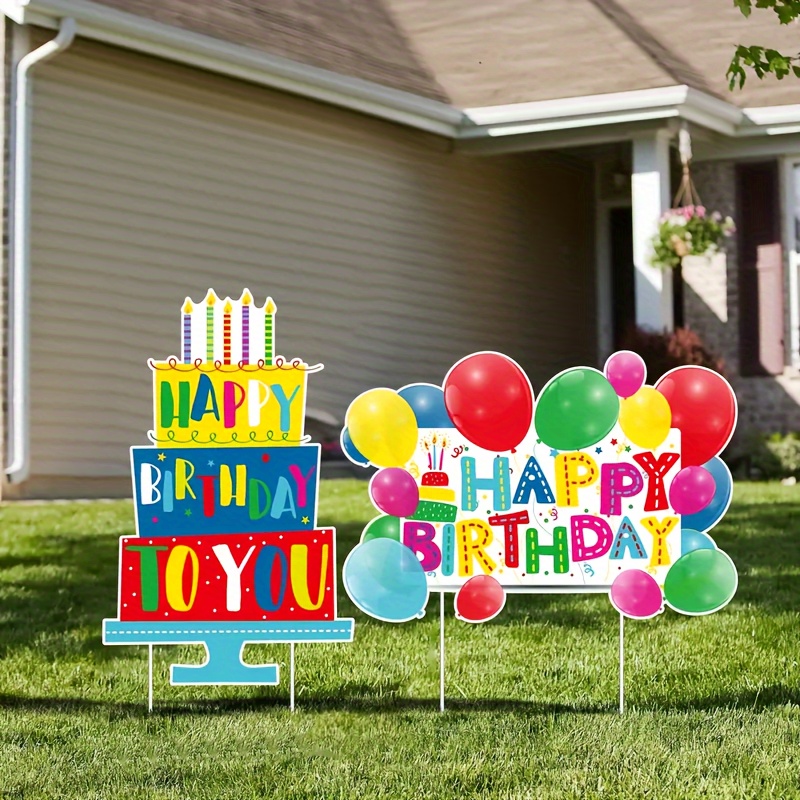 

2 Packs, Birthday Yard Signs Outdoor Lawn Decorations Birthday Cake Yard Signs Birthday Balloons Yard Signs With Stakes For Home Party Decorations