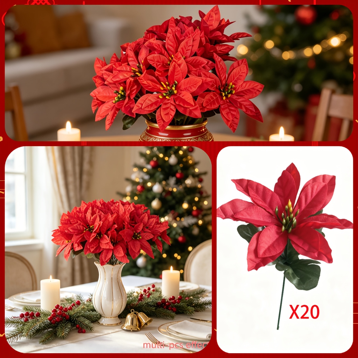 TEMU 20 pz Fiori di Stella di Natale Artificiali Rosse Realistiche - Plastica Qualit� Adatta per Decorazioni Natalizie, dei Morti, Invernali e