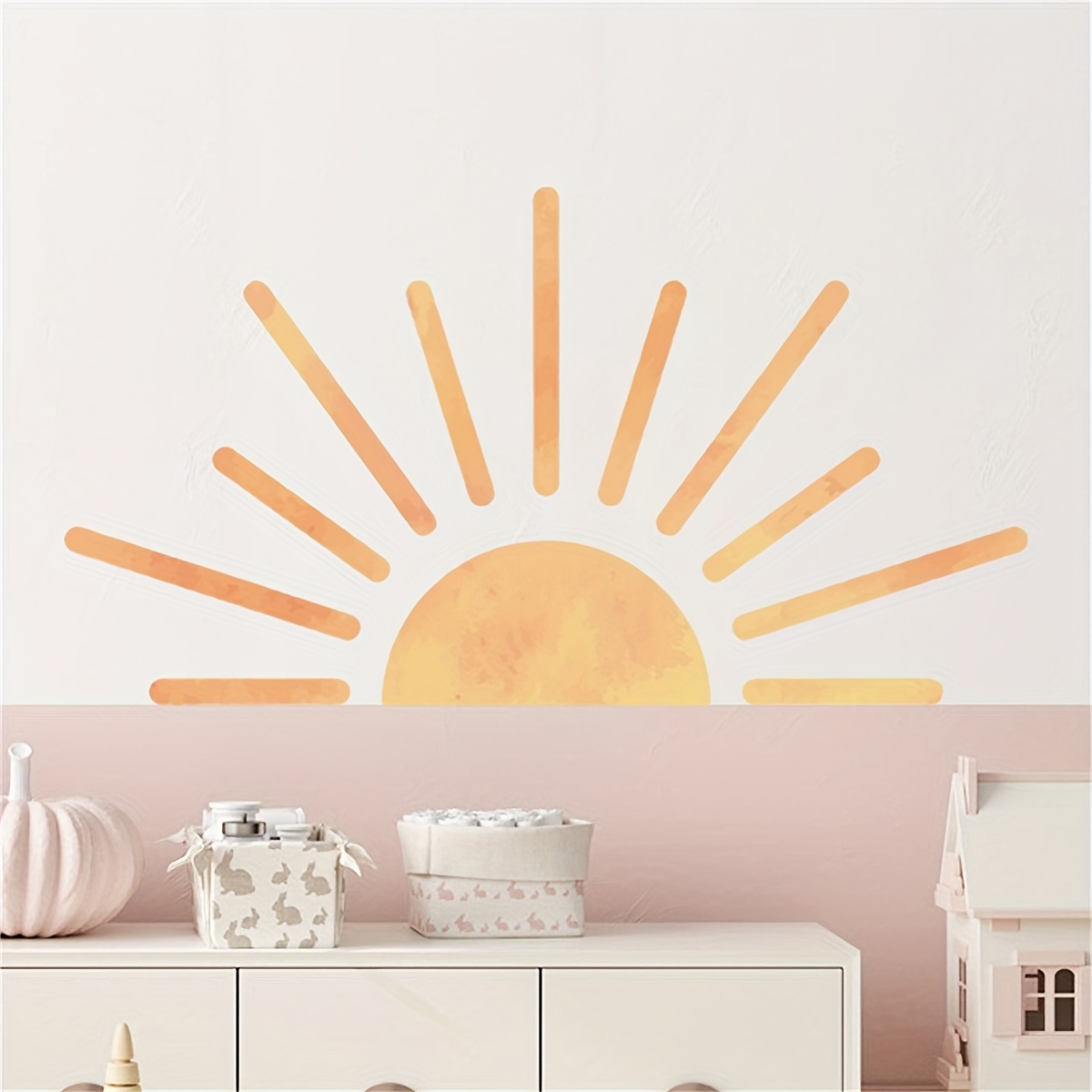 Image of 1pc Boho Sun Wall Decal, Self-adhesive Pvc Sticker For Bedroom, Bathroom, Living Room, Porch - Fantasy Themed, Semi-, Detachable Home Decor, Bohemian Bathroom Decor