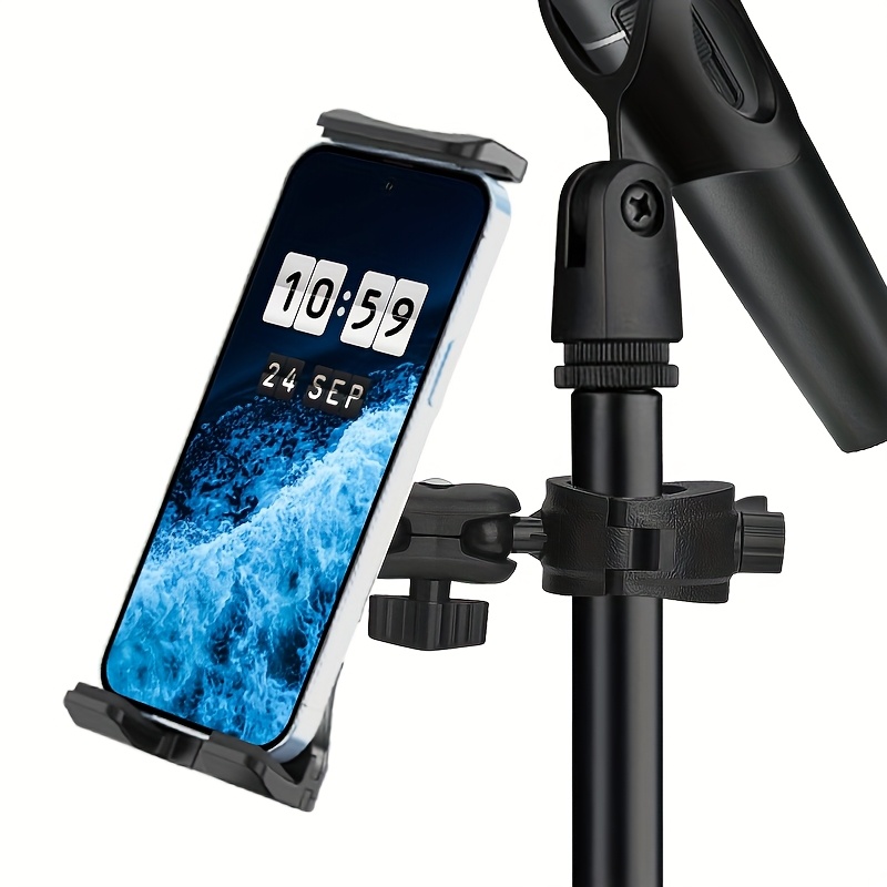 Universal Mobile Phone and Tablet Holder, Suitable for Microphone Holder, Railings and Handlebars, Microphone Music Stand Truck Handlebar Holder, Adjustable Mobile Phone and Tablet Holder, Suitable for 4.7 - 14 inch Mobile Phones and Tablets