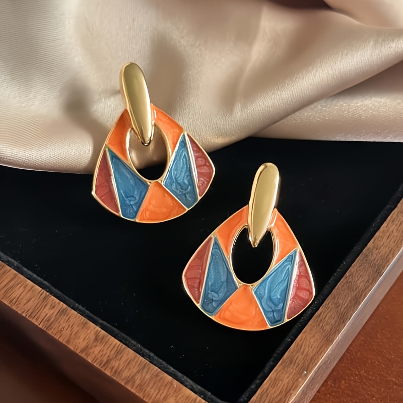E-shop 1 Paar elegante, bunte geometrische Boho-Ohrringe im Öl-Tropfen-Stil, hochwertig und stylisch, geeignet für Damen als Alltags, Party- und