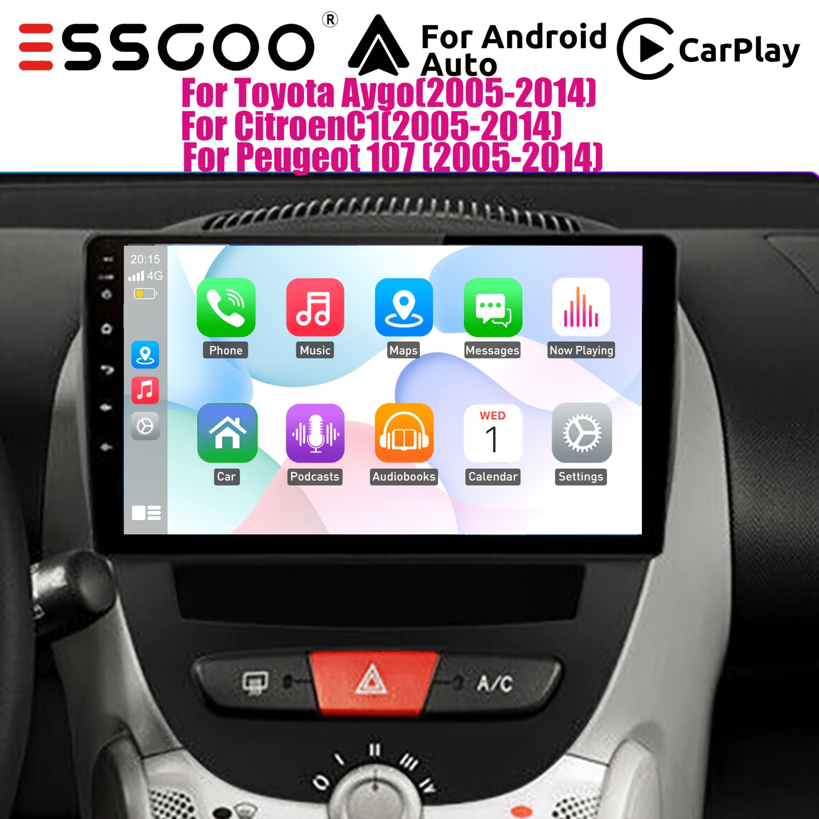 Image of Essgoo 9" Car Stereo For C1, , Aygo | And Auto, 4+64gb | Plug And Play Installation | Easy Setup For A Modern In-car Experience
