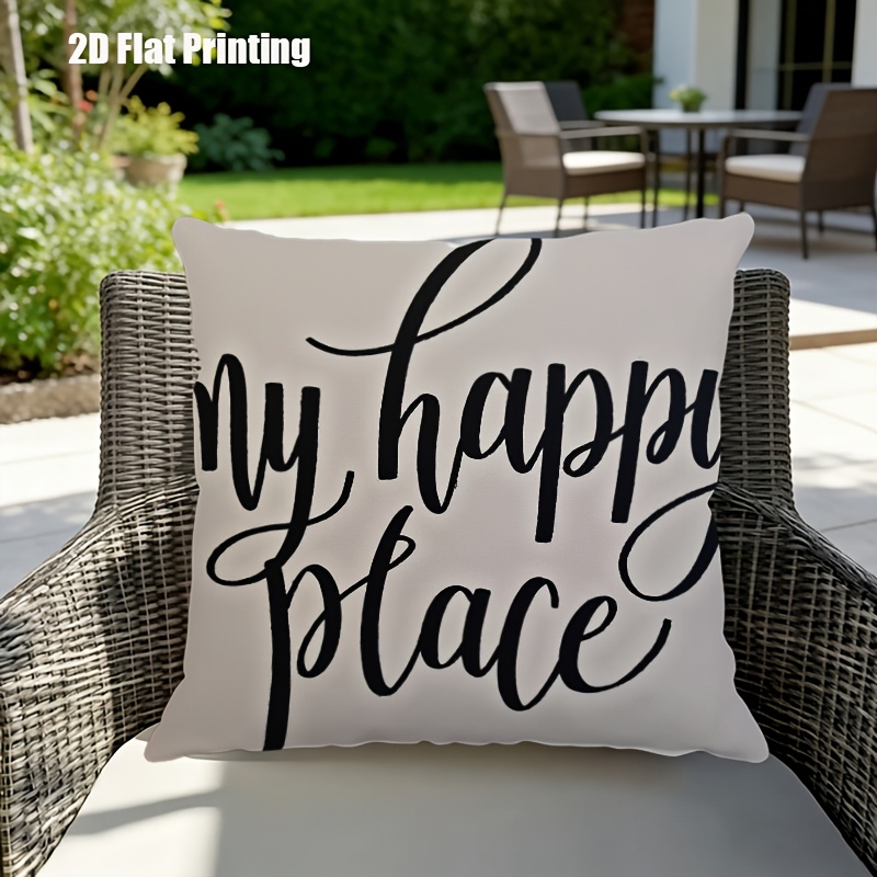 E-shop 18x18 Zoll quadratischer Kissenbezug für den Innen-/Außenbereich, Terrassen-Kissenbezug mit Reißverschluss „ Place“-Textaufdruck,