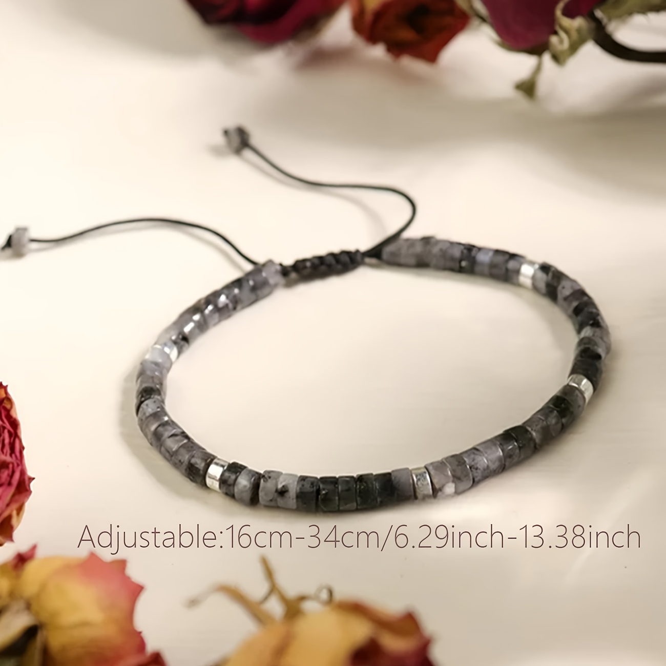 Men's Adjustable Labradorite Beaded Bracelet, Natural Stone