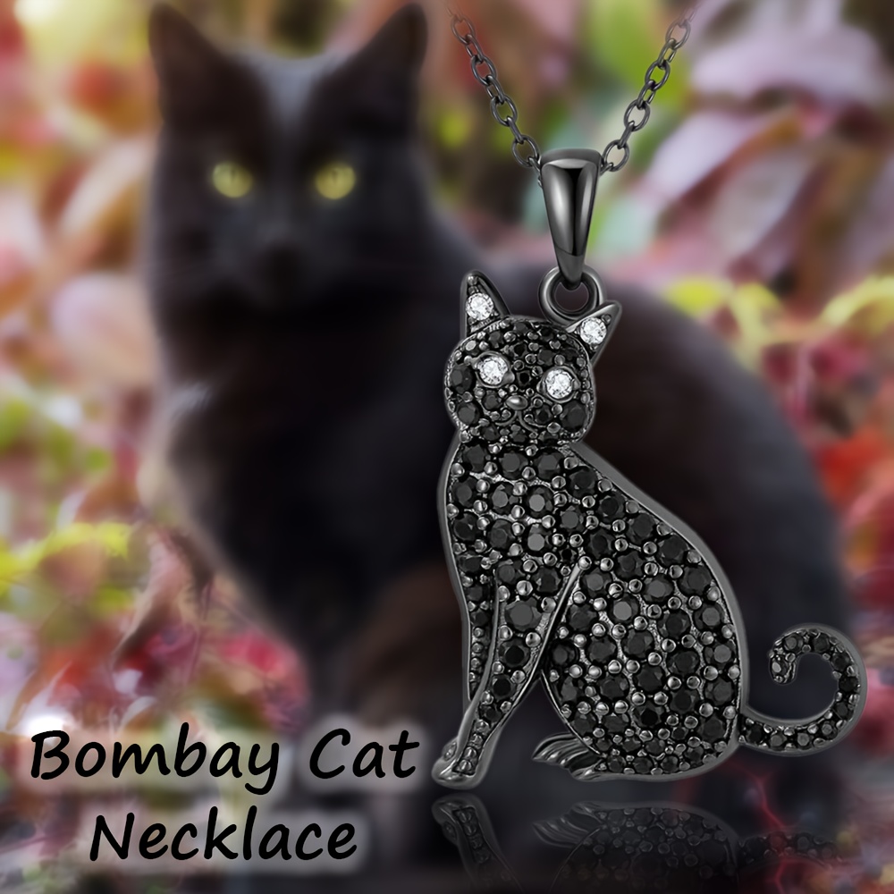 exquisite shining rhinestones cute elegant black   cat pendant necklace fashion cartoon pet kitten jewelry accessories girls holiday birthday gift details 0