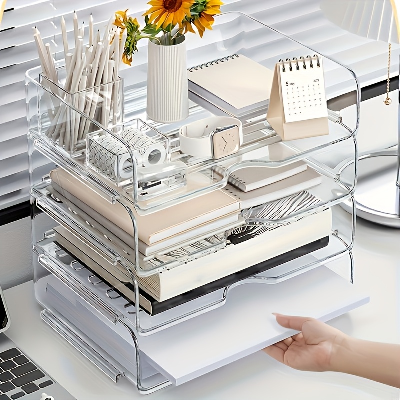 

2-pack Clear Acrylic Desk Organizer For Office Supplies, Stationery, A4 Documents, Glasses, And Accessories