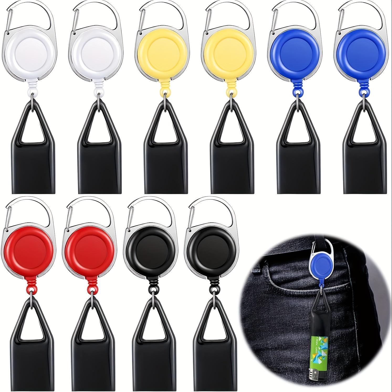 10pcs Retractable Lighter Clips, Lighter Keychain With Clip, Classic Lighter Case, Single Clip For , Black, White, Red, Blue, Yellow