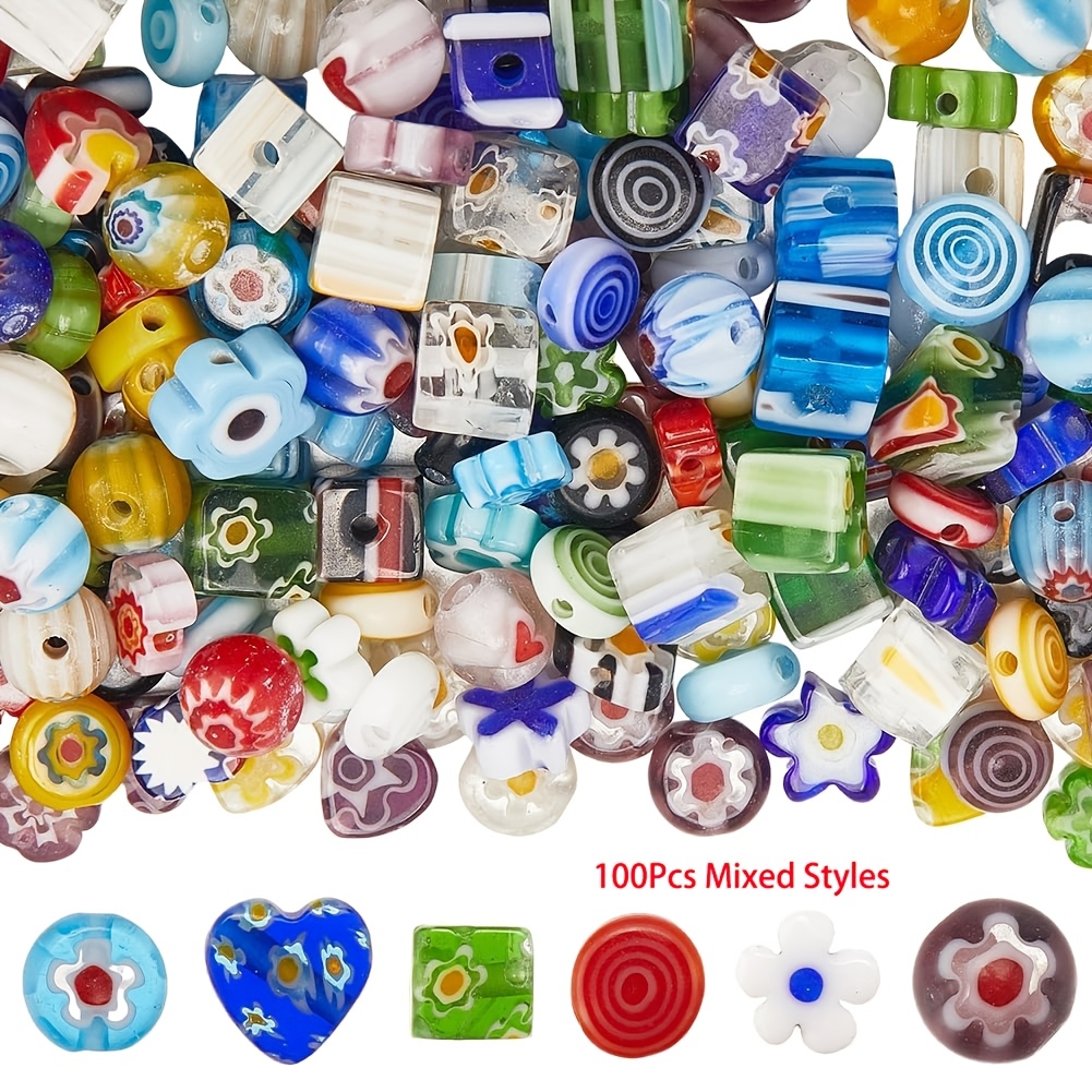 TEMU 100 piezas de cuentas de cristal hechas a para hacer joyas - Variedad multicolor de cuentas con agujeros de flor, , redondas y de , cuentas para