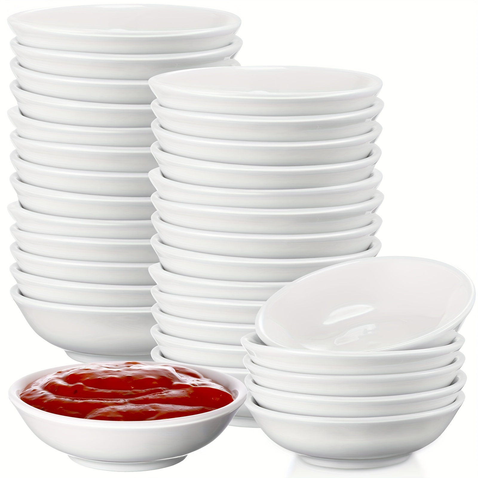 

50pcs White Ceramic Dipping Bowls Set, 1.2oz - Ideal For Sushi, , Vinegar, Olive Oil, , Spices & Bbq - Porcelain Serving Dishes For Appetizers