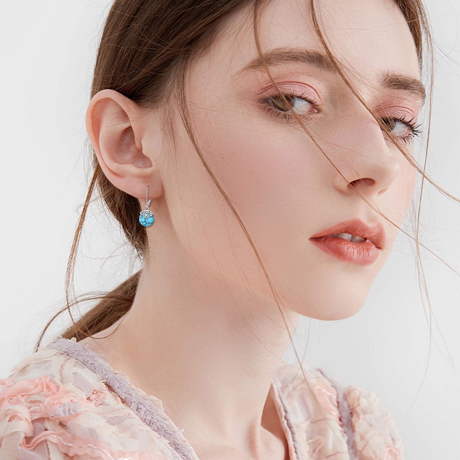 synthetic turquoise   earrings 925 sterling silver dangle leverback earrings for women birthday gifts hypoallergenic Product details 0