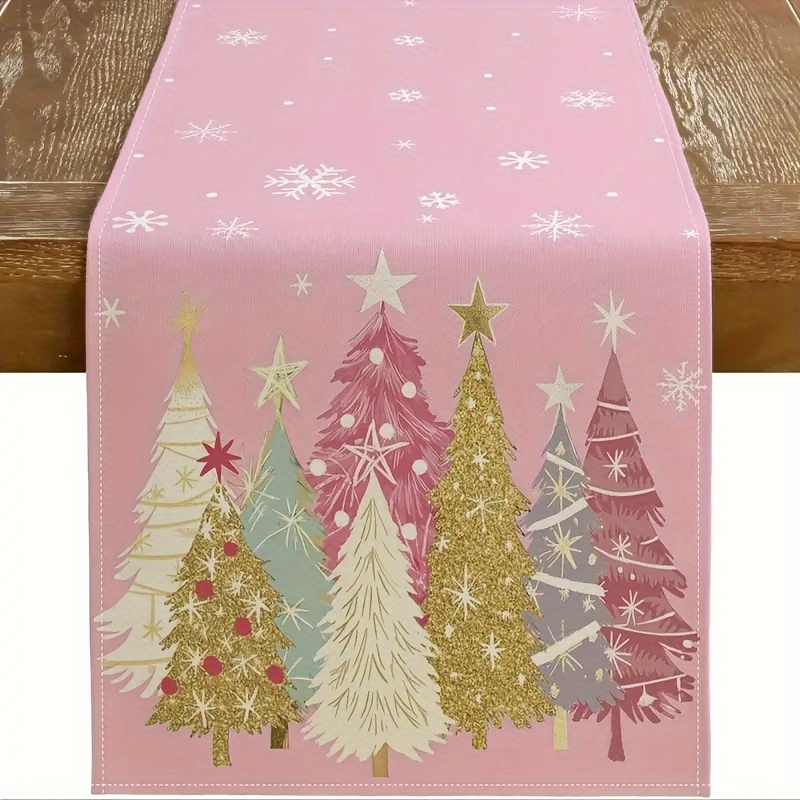 

1pc Christmas Tree & Pattern Table , Polyester, Rectangular, Table Decor For & Dining, & Decoration