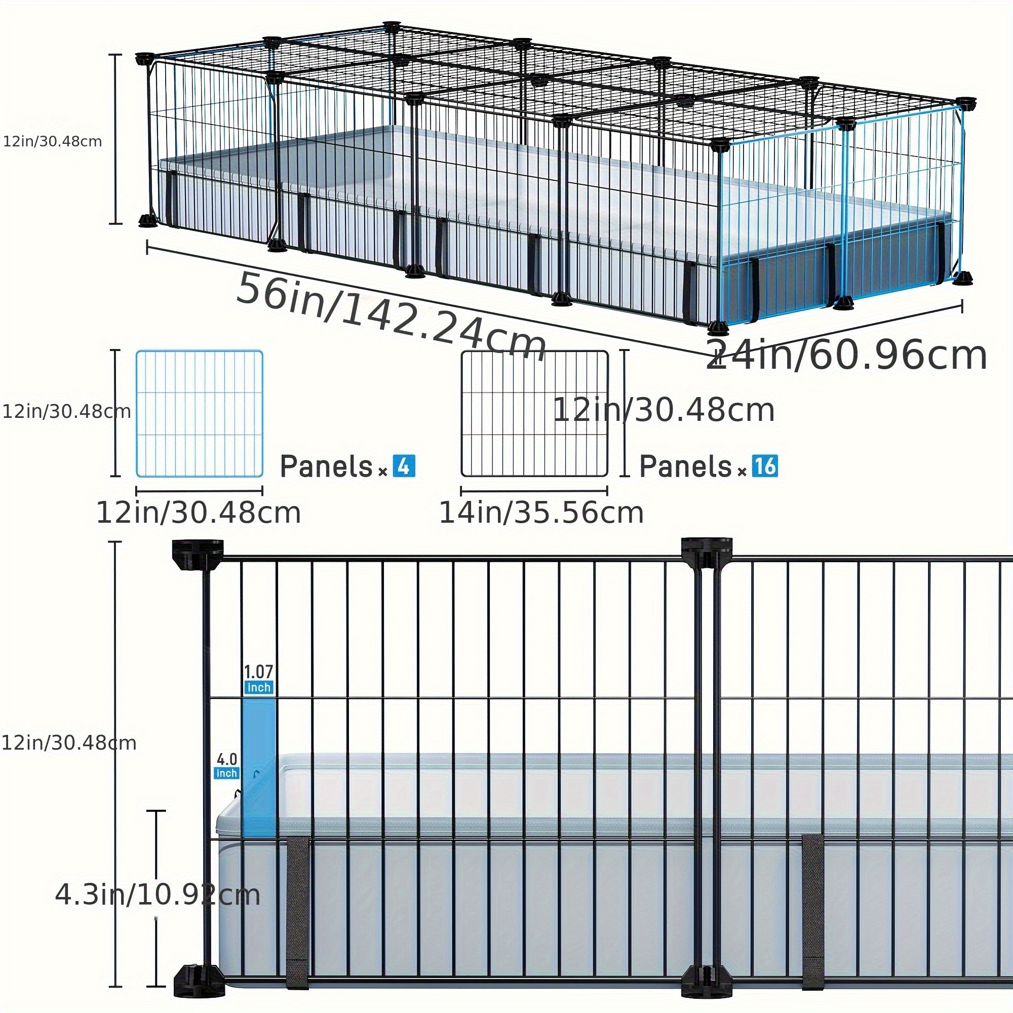   20 панели бегство-отпорна ограда за морски прасиња - црн метален решетка и платнена основа склоплива ограда за зајаци, мали миленици (140cm) Детали за производот 2