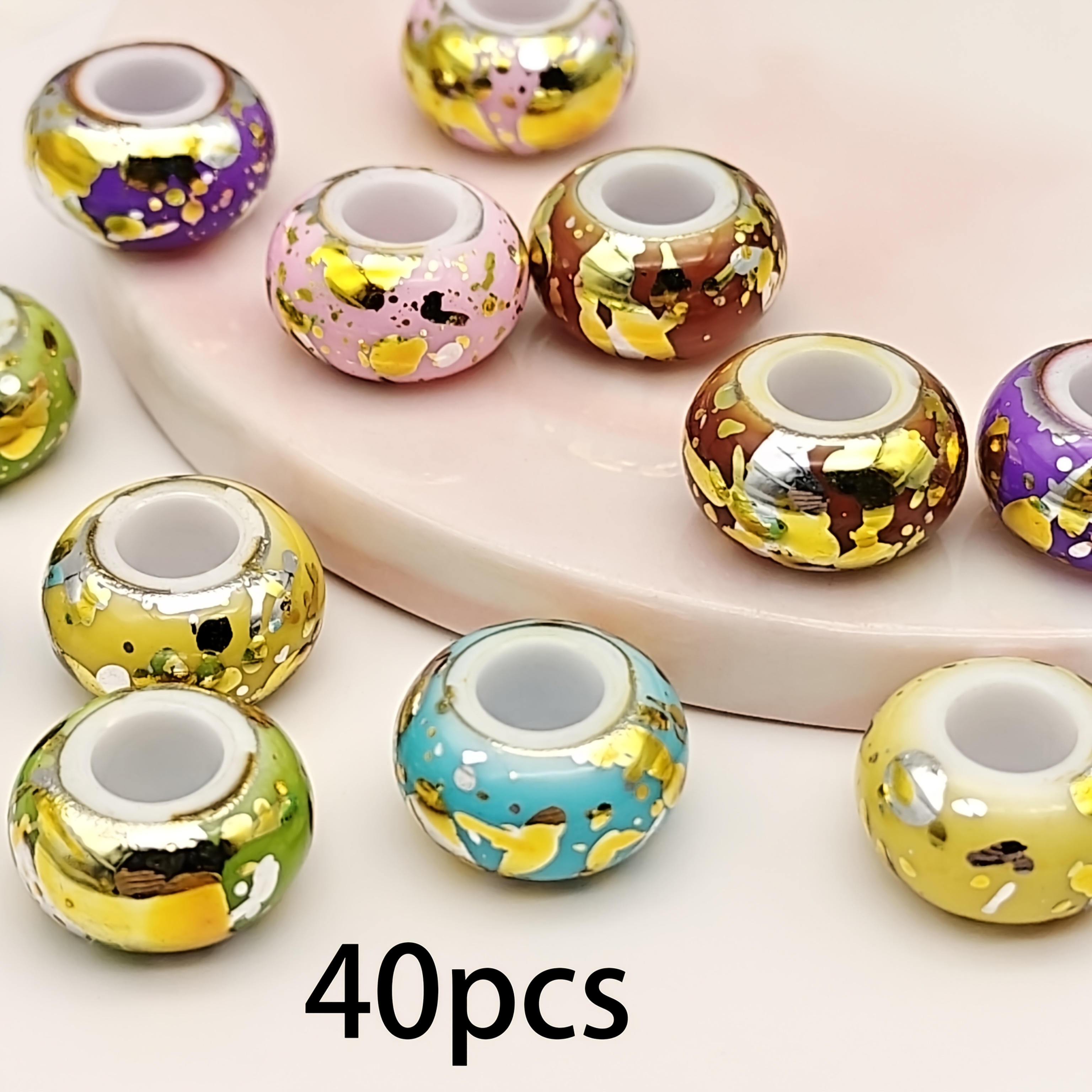 Image of 40pcs 14*8mm Colorful Wheel Acrylic Beads Jewelry Creation Material, Used For Keychains, Bracelets, Clothing, Mobile Phone Chains, Key Chains, Bag Pendants And Other Handmade Additions