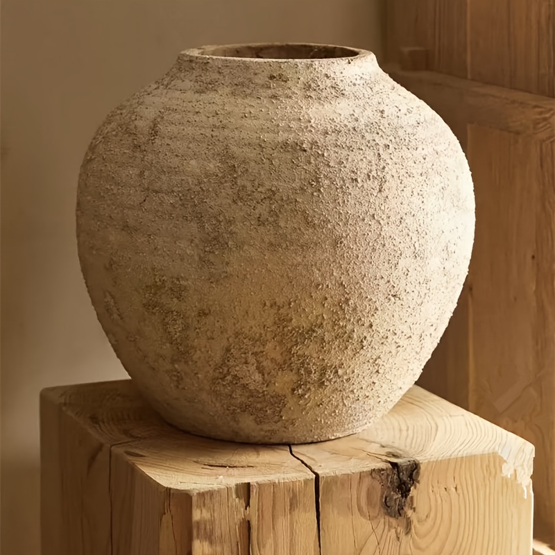 1pc Pure Handmade Pottery Jar Rough Texture Ceramic Vase Home Creative Retro Style Farmhouse Country Decoration Vase, Suitable for Living Room, Kitchen, Entrance Decoration, Holiday Wedding Gift