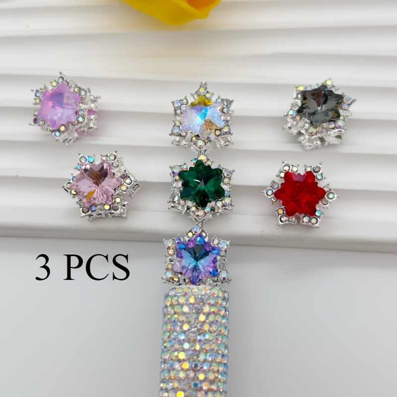 TEMU 3pcs Double-sided Alloy Snowflake Straight-hole Beads Diy Beading Pen Phone Chain Keychain Jewelry Accessories Colors Are Mixed