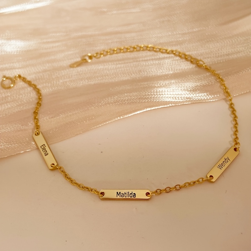 Custom Name Bracelet with 1-3 Name Engraving in 18K Gold-Plated