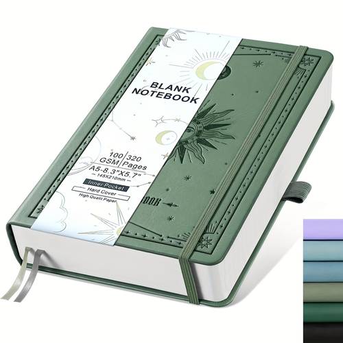 a5 blank notebook diary 256 pages leather and moon sketchbook wireless ideal for men and women writing and drawing drawing notebook