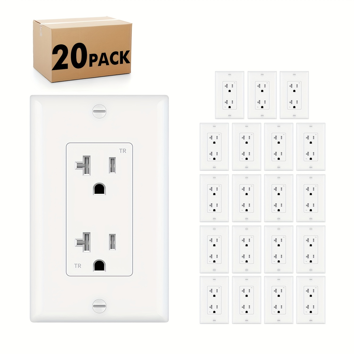 TEMU 10/ Packdecorator Receptacle, 20a 125v Standard Electrical Wall Outlet, Tamper Resistant, Grounding (white, 20a Outlet With Wallplates)