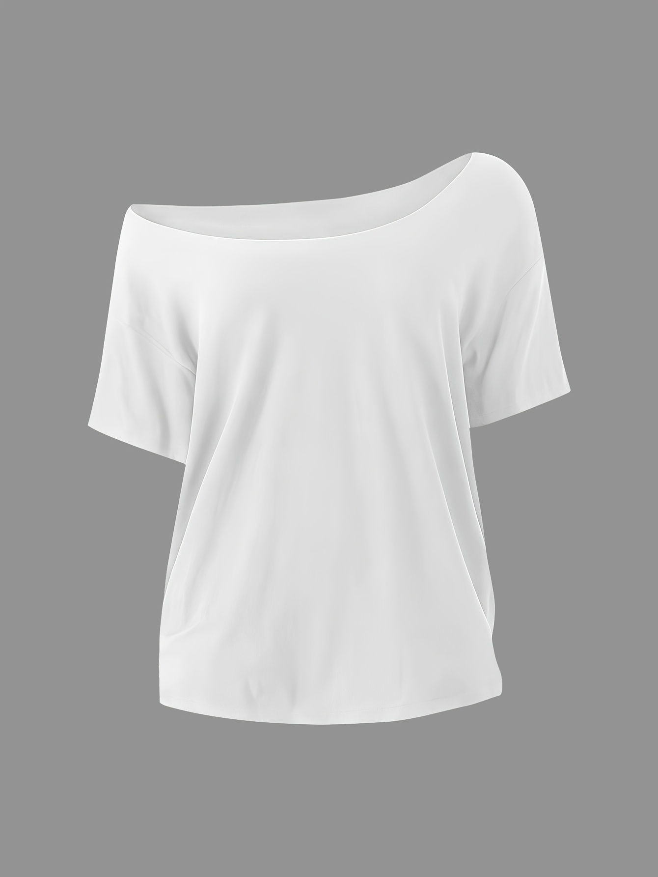 solid color womens asymmetrical neckline loose fit solid color t shirt casual boat neck off shoulder short sleeve top loose fit summer streetwear