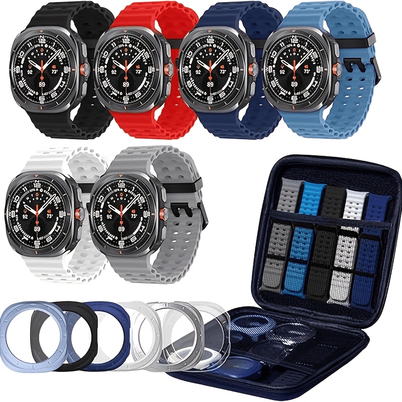 TEMU Lot de 6 bracelets en silicone Ocean avec 6 protections d'écran, coque et 1 boîte de rangement, pour for Samsung Galaxy Watch Ultra/ Bracelet