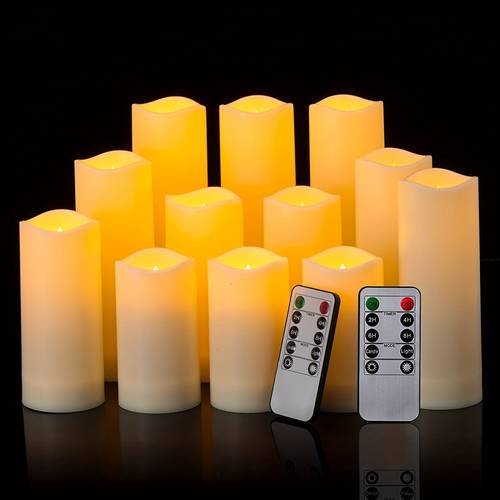 12 24 pack flameless led candles set battery operated with 10 key remote 24 hour timer solid color polished space theme countertop mount toggle switch for room types non rechargeable aa battery remote controlled lighting method for wedding dinner home decor