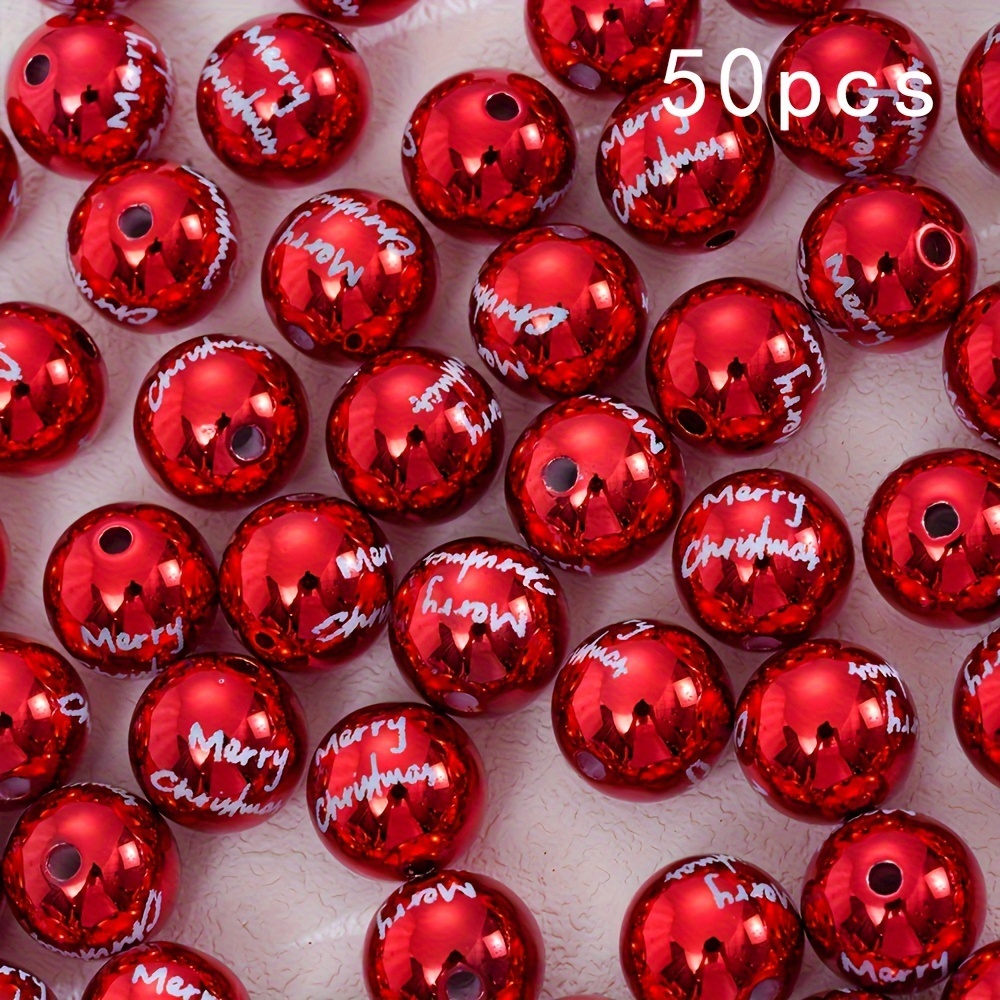 Image of A Set Of 50 Red Acrylic Beads, Each Measuring 16mm, Perfect For Christmas-themed Projects Like Jewelry, Keychains, Cellphone Straps, And Other Crafts