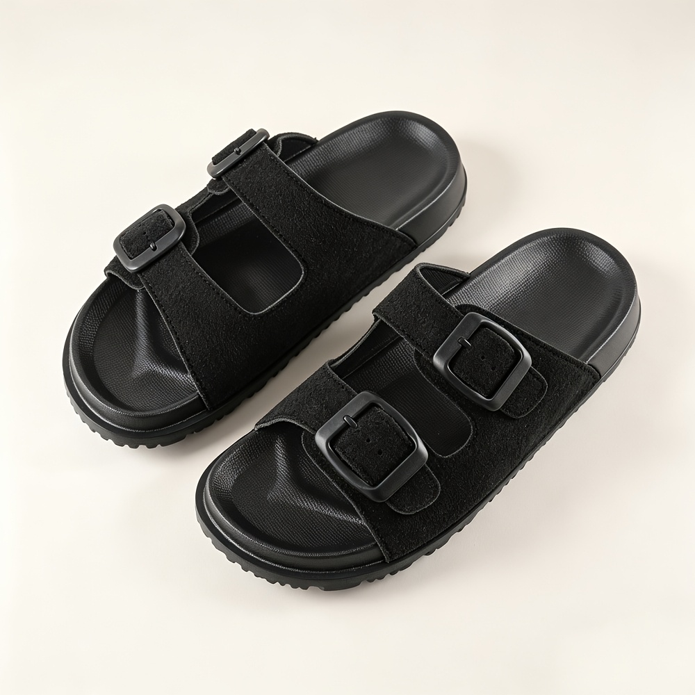 TEMU Smalleyes Women's Widened Toe Box Double Strap Flat Shoes, Upper Summer Outdoor Casual Item, Double Layer Straps With , No Heel - For Easy