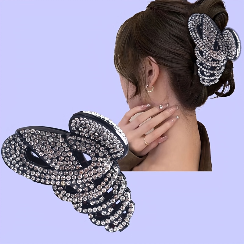 Image of Light Luxury Rhinestone Decor Hair Grab Clip Vintage Non Slip Hair Claw Clip Hair Additions For Hair Decoration