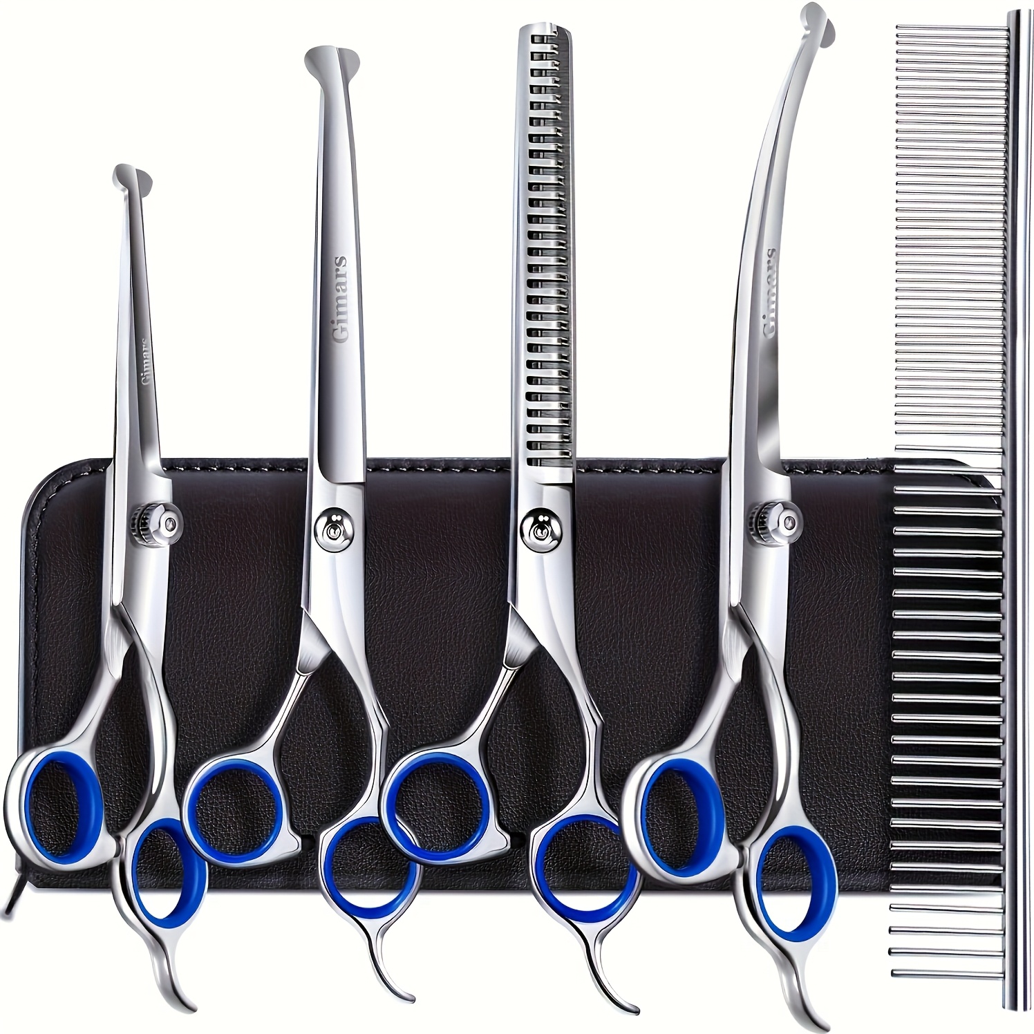 TEMU Titanium Coated Professional 6-in-1 4cr Stainless Grooming Scissors With Safety Round Tip, Heavy Duty Pet Grooming Scissors For Dogs, Cats, And