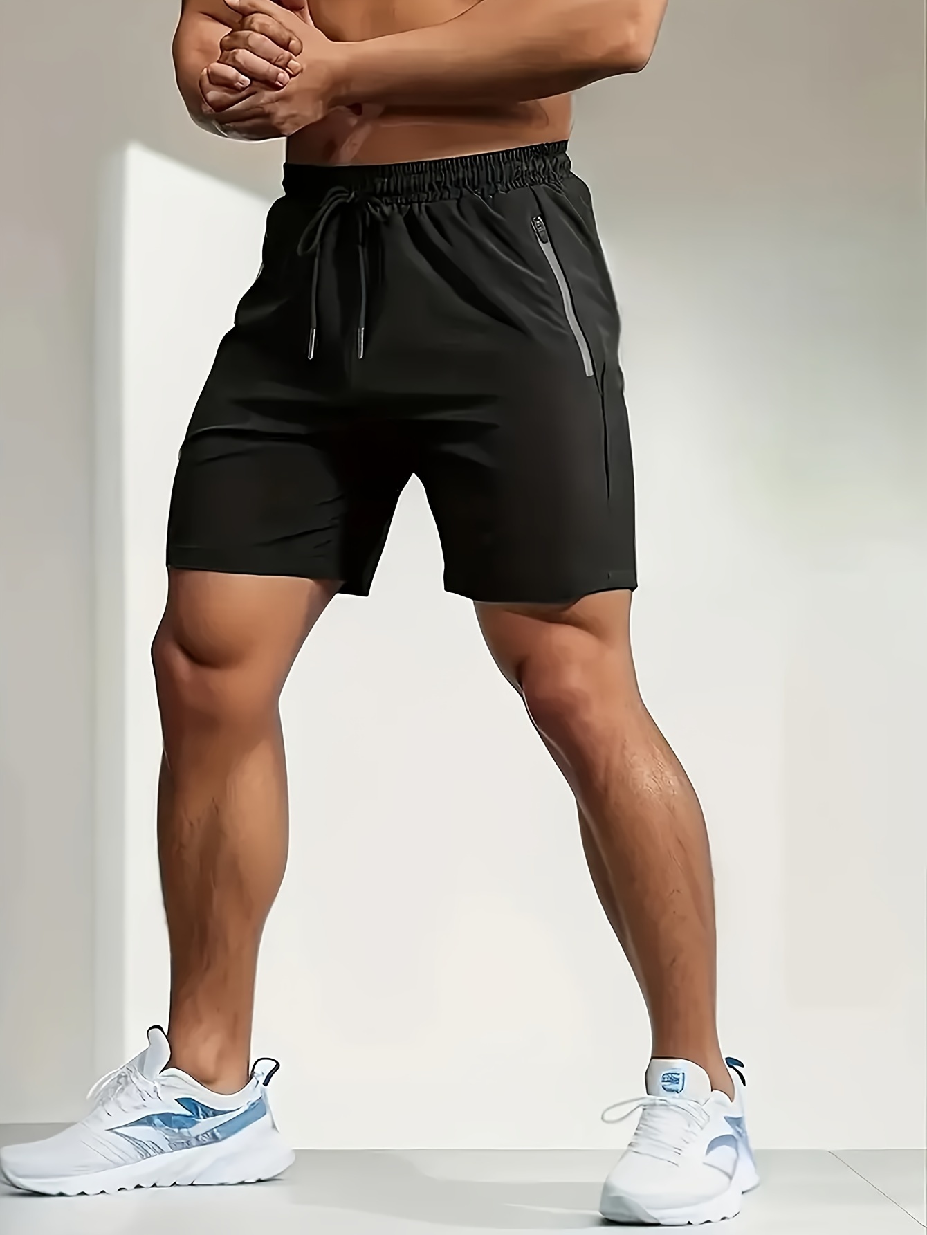 Men's Loose Solid Shorts With Pockets, Active Elastic Waist Drawstring Shorts For Summer