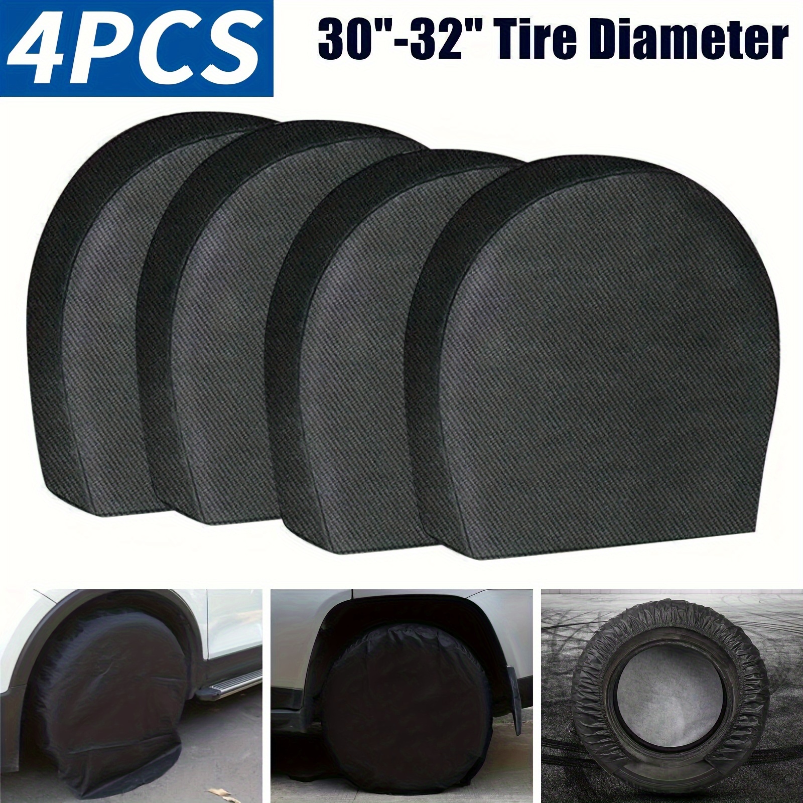 

4pcs Tire Covers, Waterproof Protector Cover Set, Black Fit For 30"- 32" Trucks Trailers Campers Suv Cars Accessories