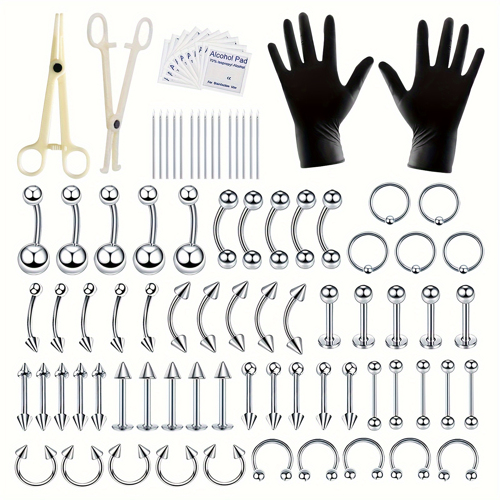 84pcs body septum piercing kit tools for nose tongue lip ear eyebrow belly button cartilage tragus industrial barbell helix daith piercing jewelry clamps