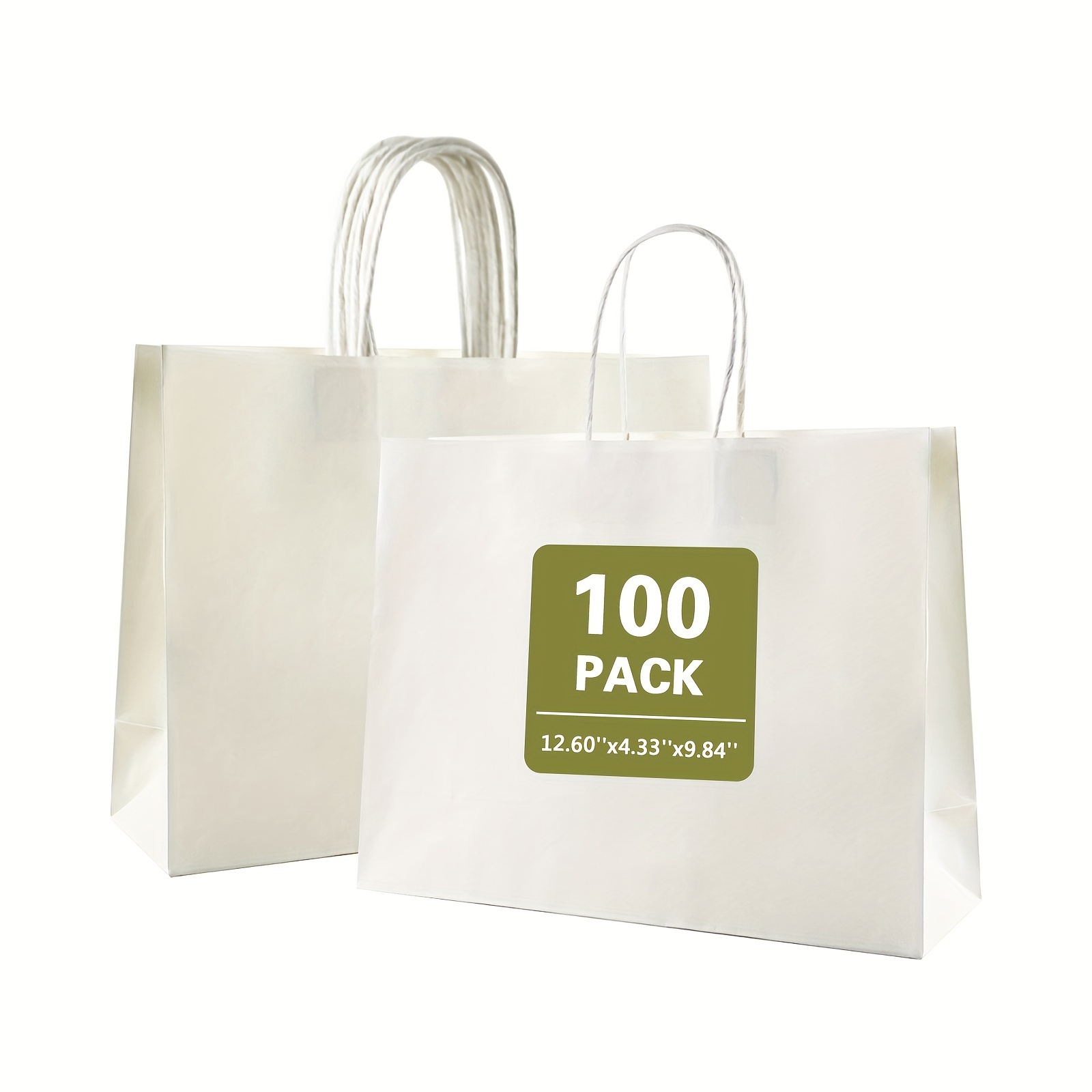 Image of 100-pack White Paper Shopping Bags, 21.60x4.33x9.84in, Shatterproof Rectangle Retail Bags With Handles, Packaging For Christmas, Halloween, Easter, Hanukkah, Thanksgiving,reusable Grocery Bags