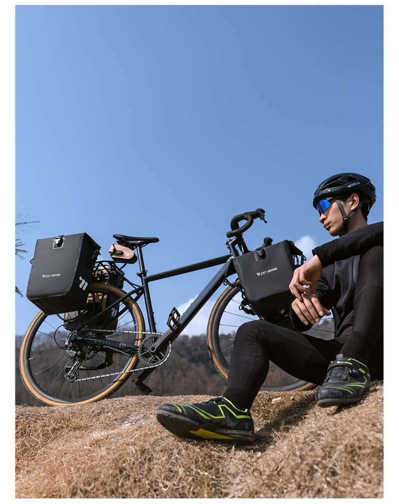 WEST BIKING 2pcs Large Capacity Bicycle Rear Seat Bags 56L Rear Rack Bag for Long-Distance Outdoor Use, Lightweight Backpack with Roll Top Design, Carrying Handle, And Free Shoulder Strap for Mountain Cycling And Commuting