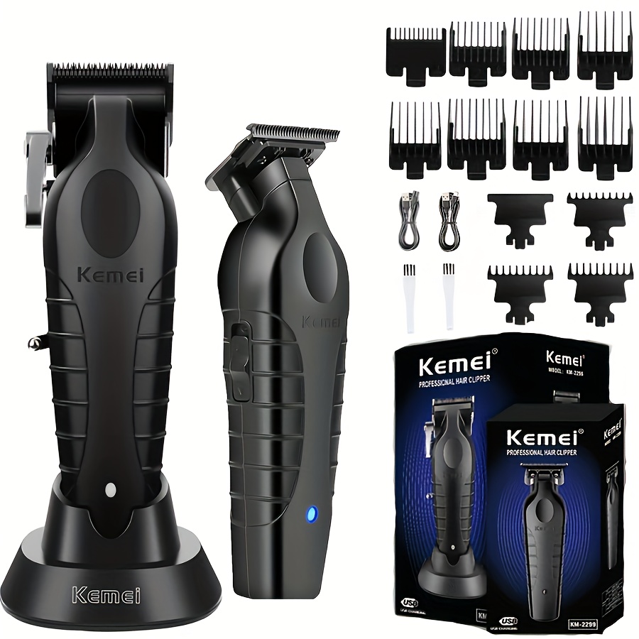 2pcs   km 2299 2296 professional barber clipper trimmer set cordless rechargeable kit with   120min   usb c fast charge salon home   0