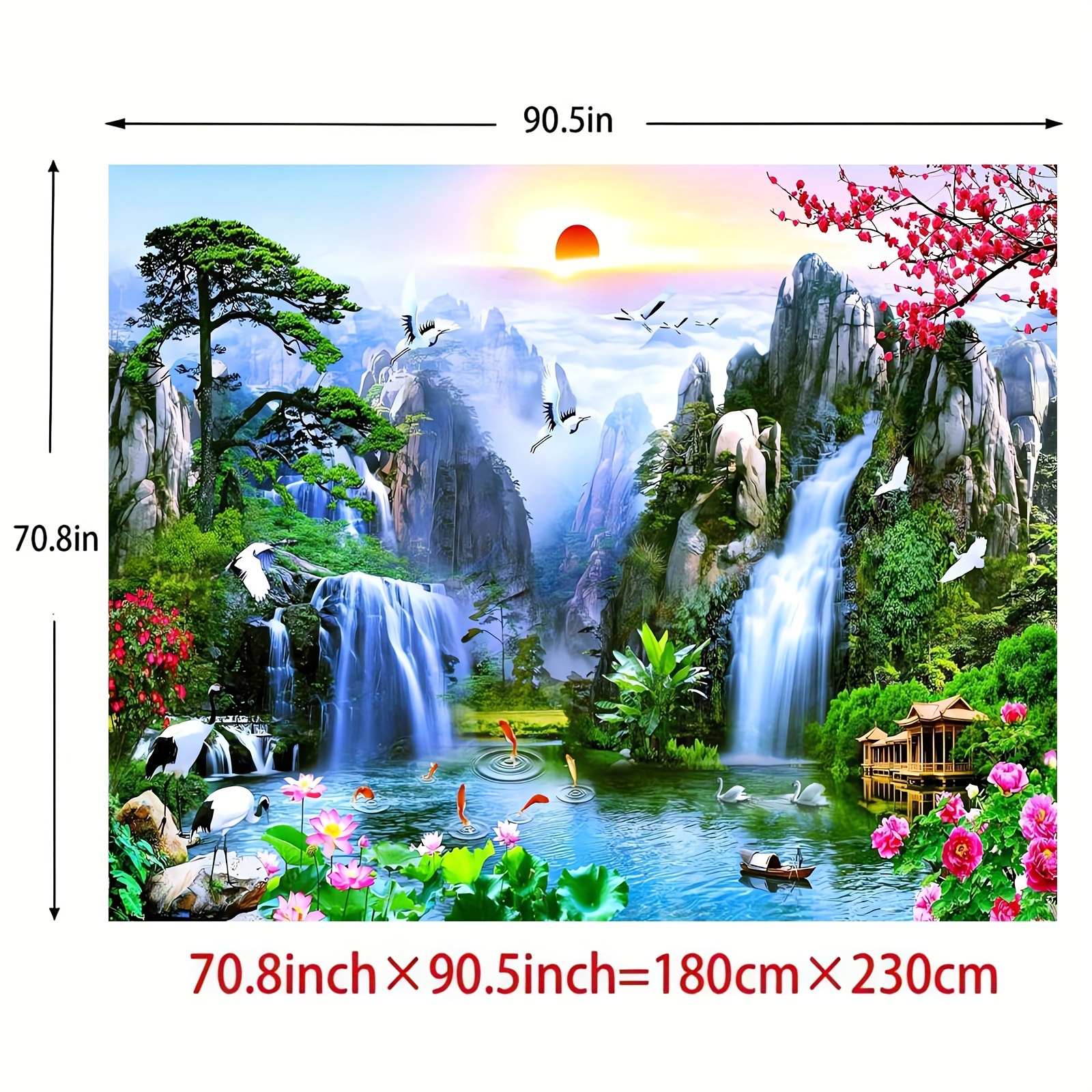 Large Fabric Wall Tapestry Enchanted Waterfall And Landscape_voghion.com