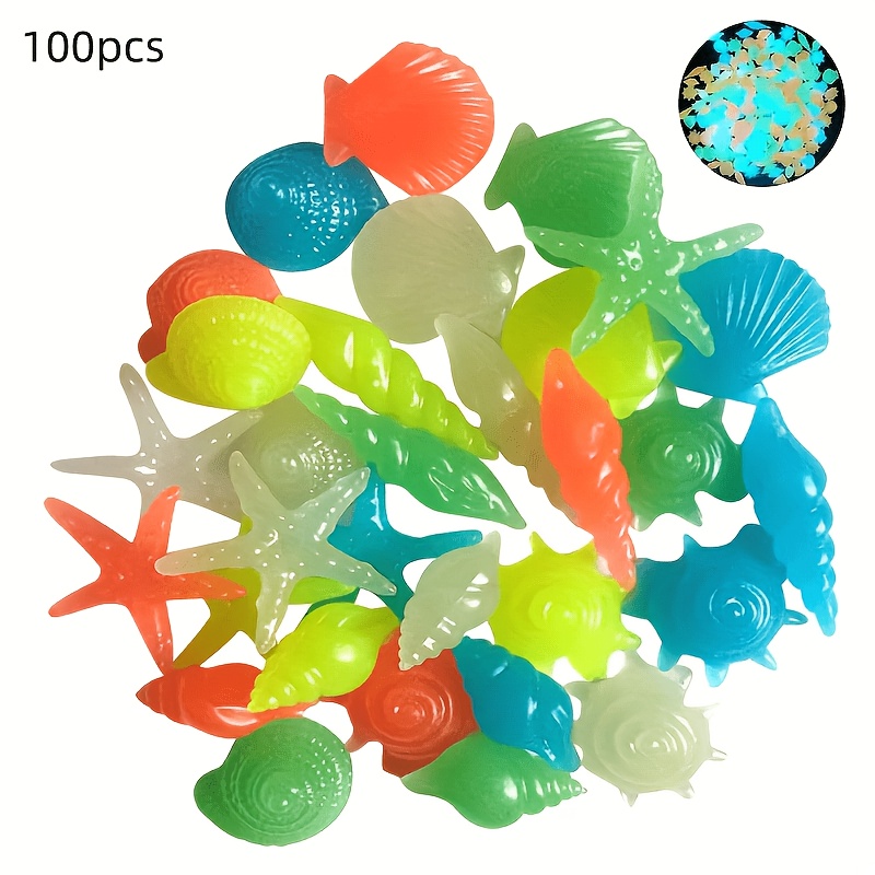 Image of 100pcs Ocean Luminous Stone Fluorescent Shell Aquarium Landscape Luminous Colored Starfish For Garden Aquarium Rocks Fish Tank/aquarium/plant Pot