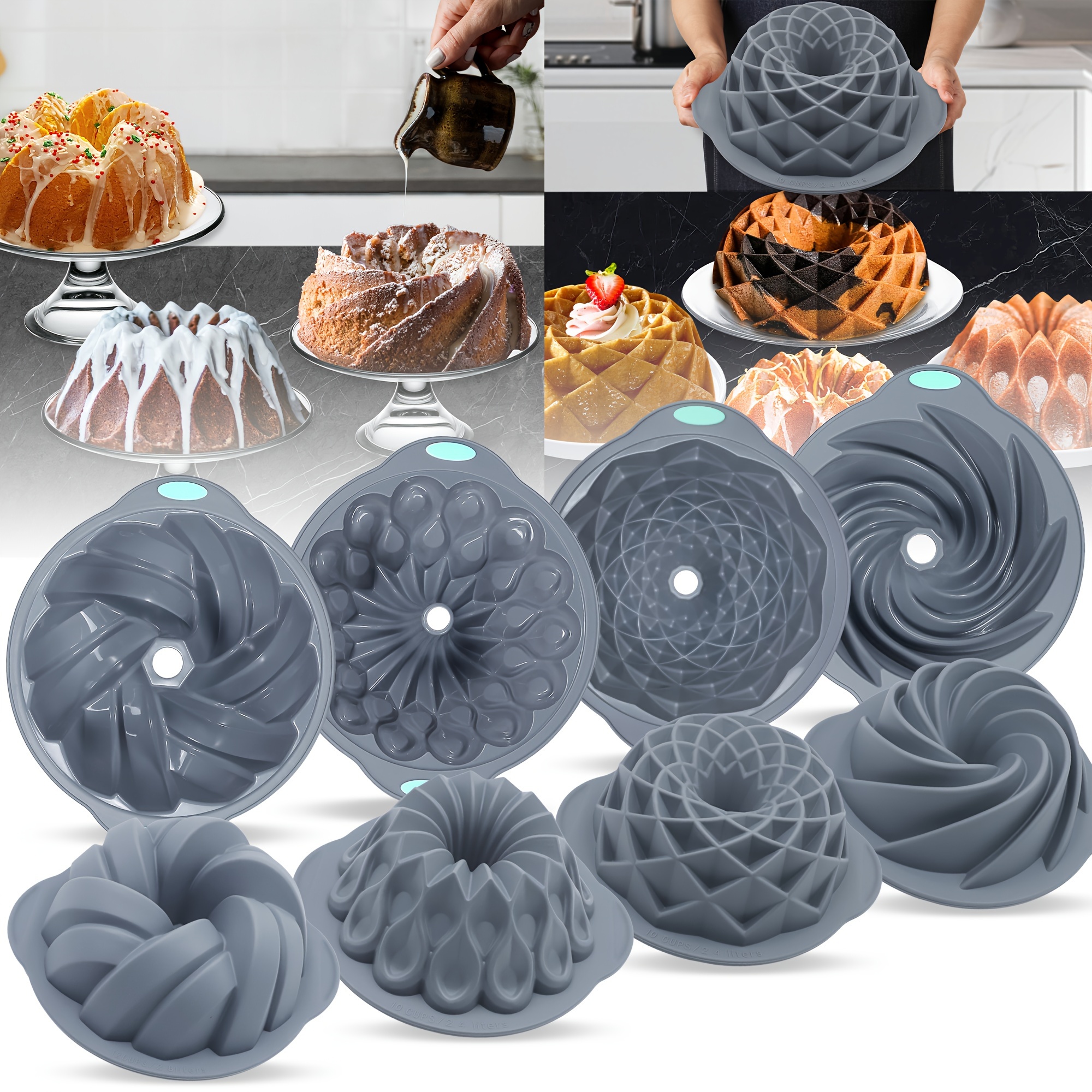 

Ensemble de 4 moules à gâteau en silicone cannelés - Parfait pour , Noël et plus - Moules de cuisson polyvalents pour chocolat, brownies, pain et plus - Essentiels de cuisine de qualité alimentaire