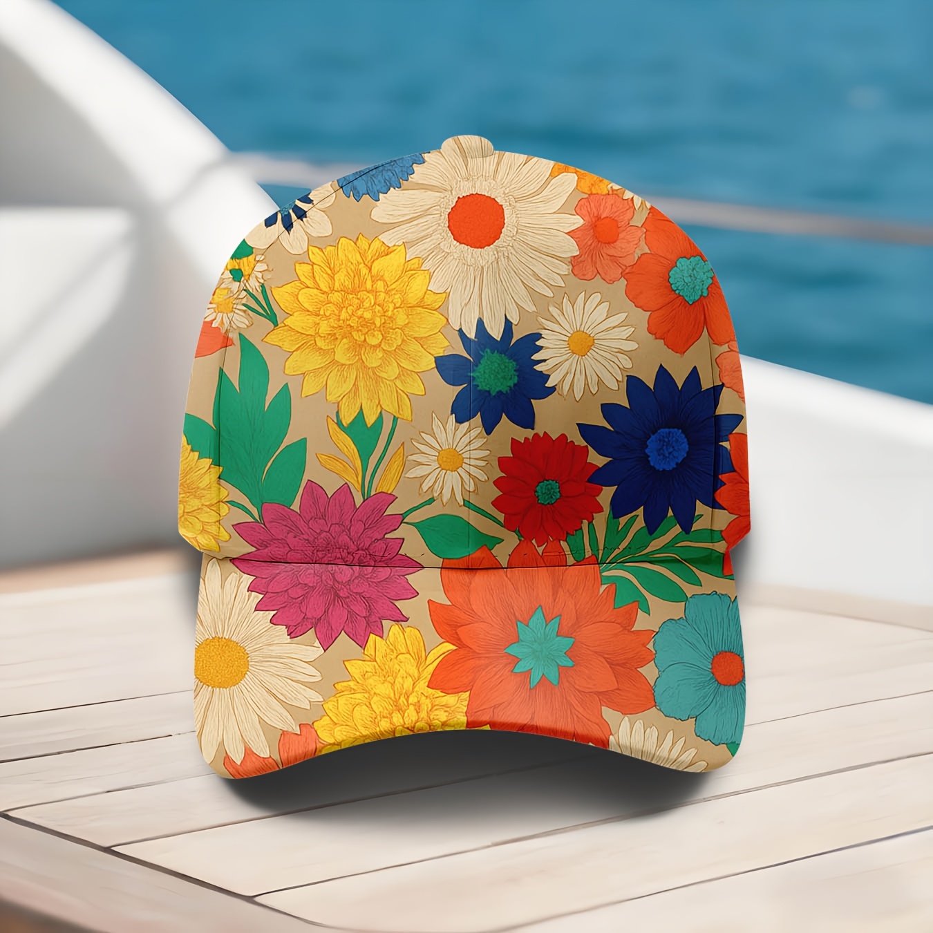TEMU Colorful Flower-printed Baseball , Flower-patterned Hat, Spring And Summer Casual , Adjustable For Men And Women, Suitable For Outdoor Vacations