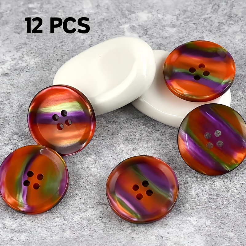 Image of 12pcs Of Gradient Colorful Oil Painting Design Resin Buttons In Sizes 15/23/25mm, Suitable For Coats, Trench Coats, Reversible Vintage Styles, Shirt Buttons, Suit Jackets, And Cardigans