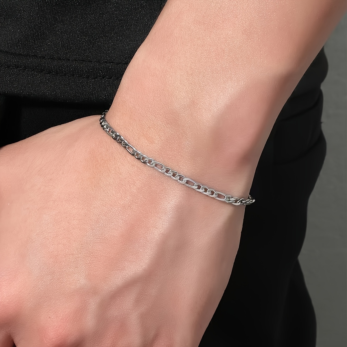 TEMU Pulsera unisex elegante de acero inoxidable plateado 304L, adecuada para de San Valentín y un regalo para