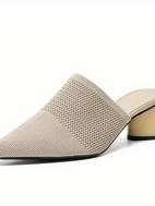womens solid color pointed toe heel block heel slip on fabric upper daily casual shoes breathable for women