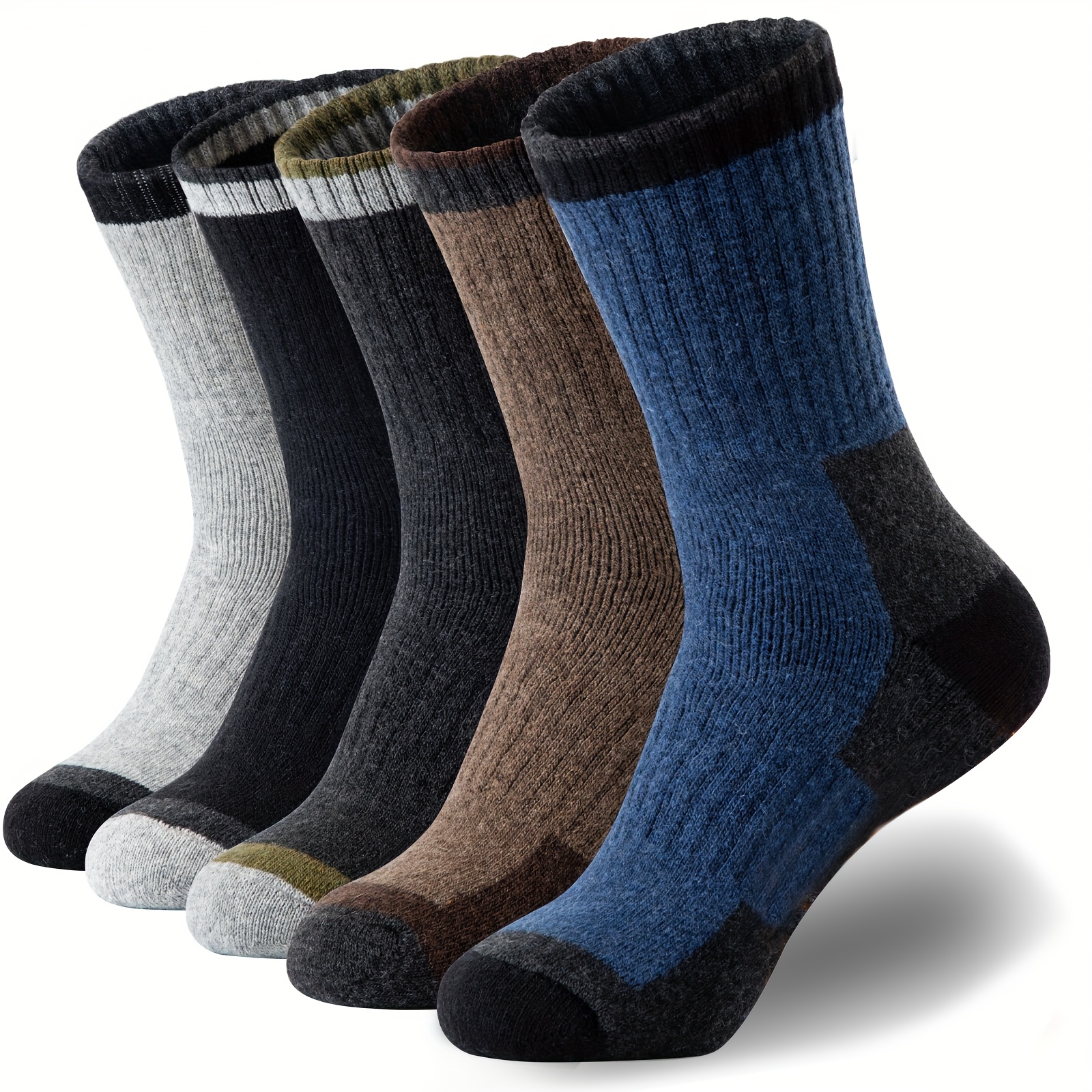 

5 Pairs Men's Wool Socks Wool Hiking Socks Soft Casual Crew Moisture-wicking Socks For Indoors Outdoors