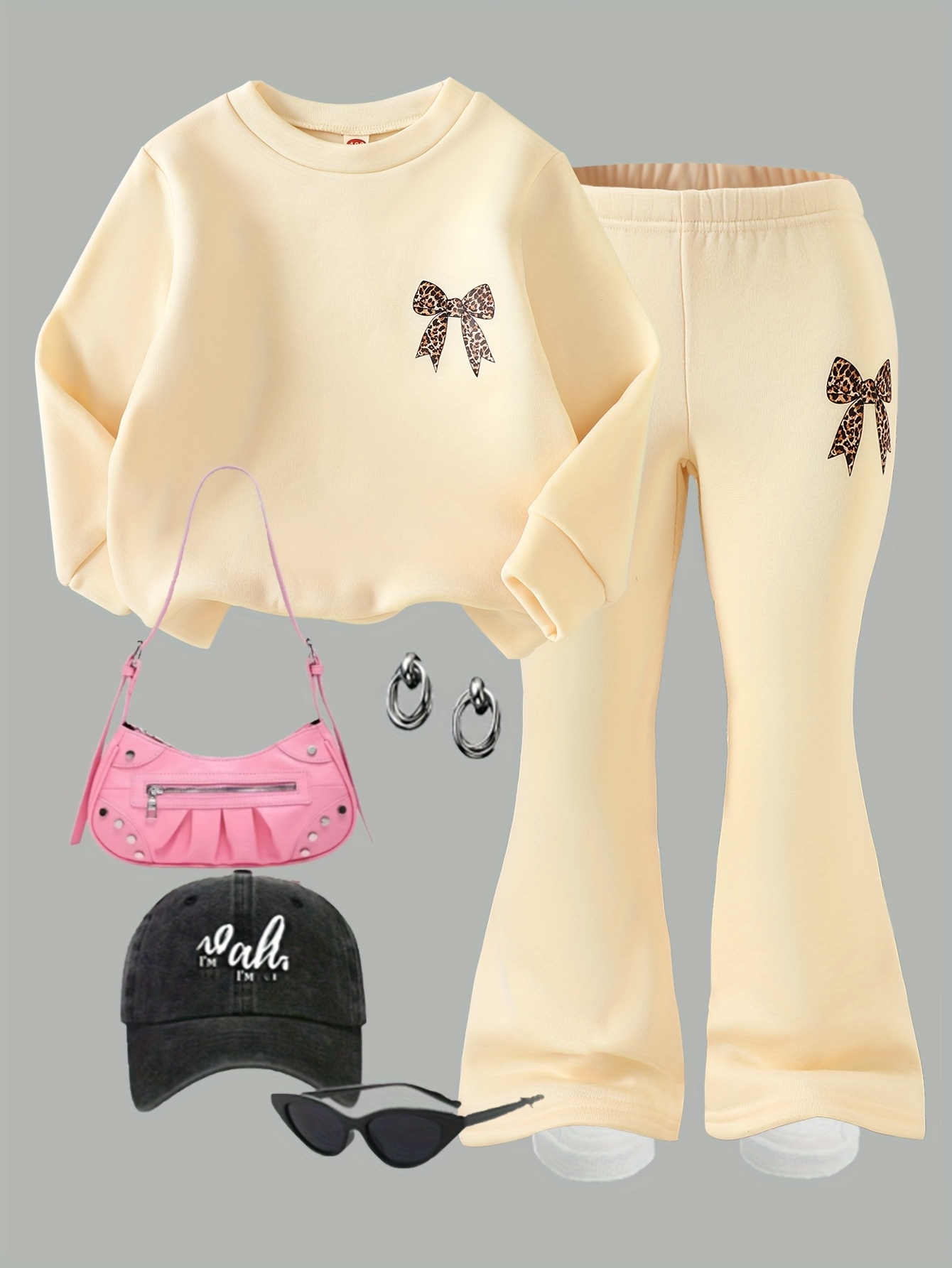 girls autumn winter casual leopard print bow embroidery long sleeve hoodie flared pants set   outdoor wear in fall and winter comfortable fabric ideal gift   for   for outdoor Product details 5
