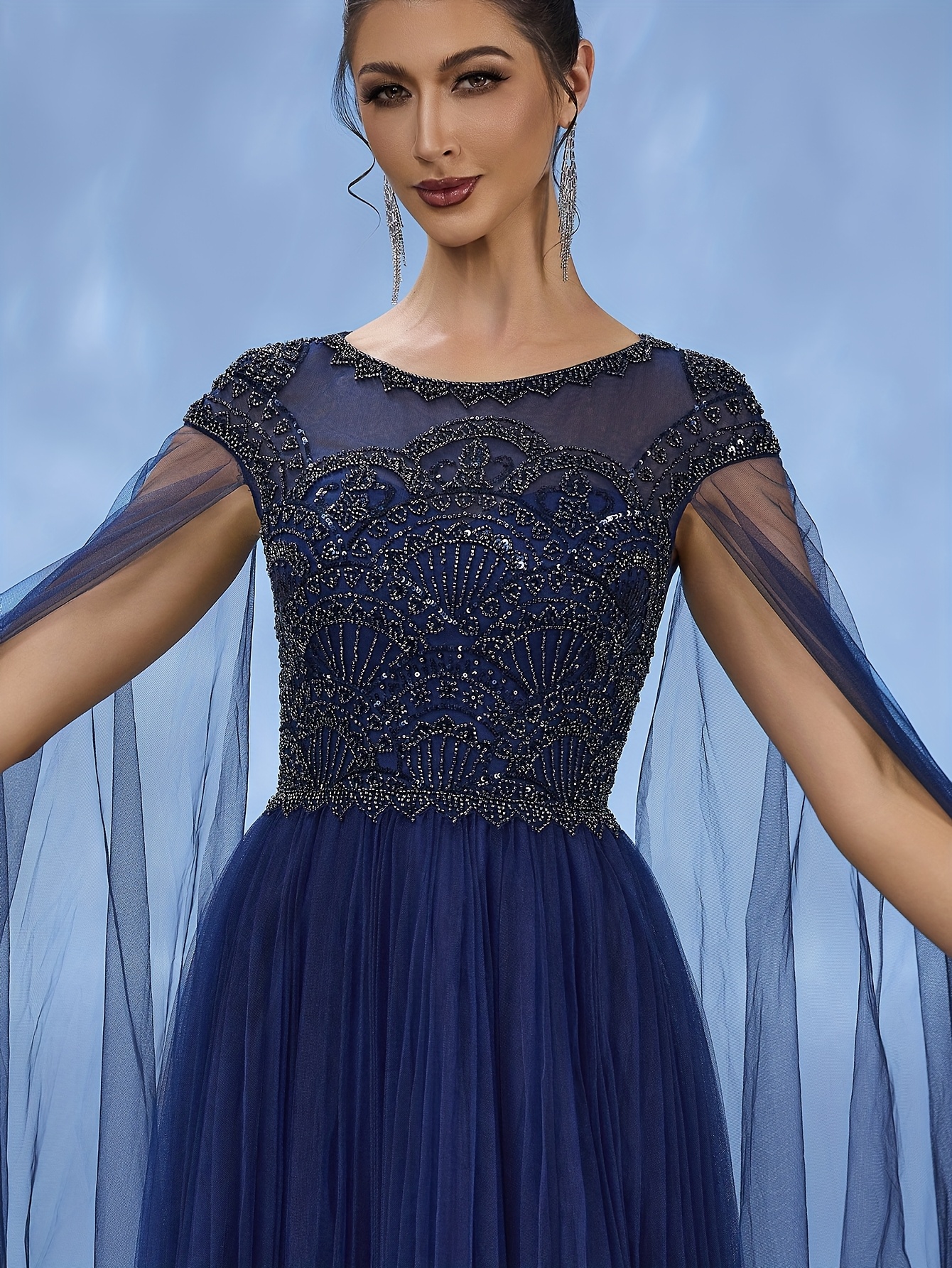 dark blue birthday dress Sexy A line Long Navy Blue Prom Dress Party Dress 22th Birthday Outfit main image 0