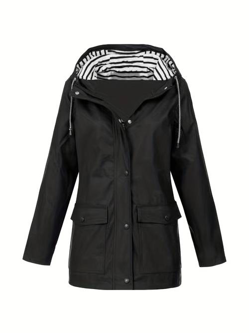 waterproof protection womens windproof hooded trench coat warm autumn winter jacket with zebra print collar drawstrings and pockets for casual hooded coat polyester raincoat