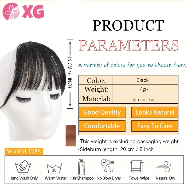 full natural forehead french bangs patch for womens real hair with sideburns and air bangs increased volume   lightweight and fluffy headband curtain details 1