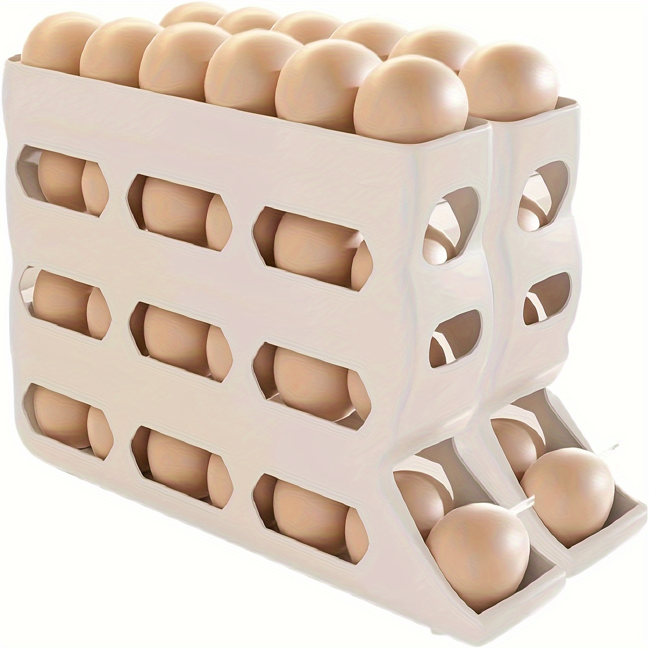 

30 Eggs Refrigerator Holder - Automatic Rolling Refrigerator Egg Organizer, Space Saving Egg Dispenser Holder, 4 Tier Refrigerator Egg Rack, High Capacity Egg Dispenser For Refrigerator (white)