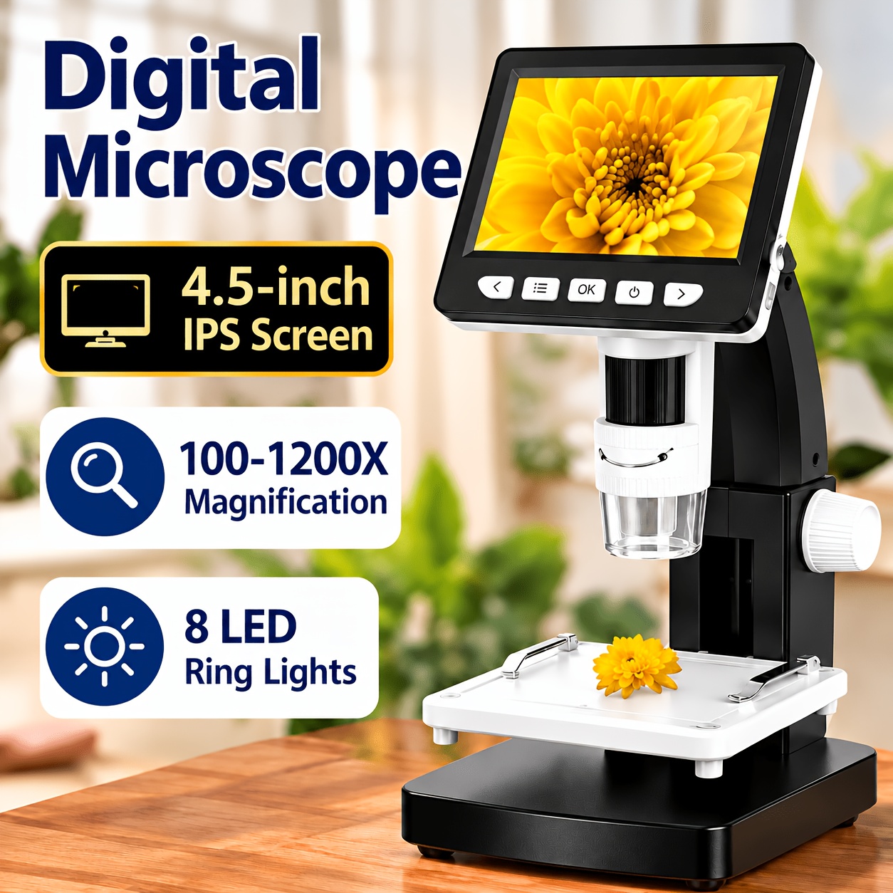 Image of 4.5-inch Hd Digital Microscope 1200x Magnification Electronic Soldering Microscope 2mp Video Recording 2000mah Usb Rechargeable Suitable For Pcbs Adults Pc Viewing Laboratory