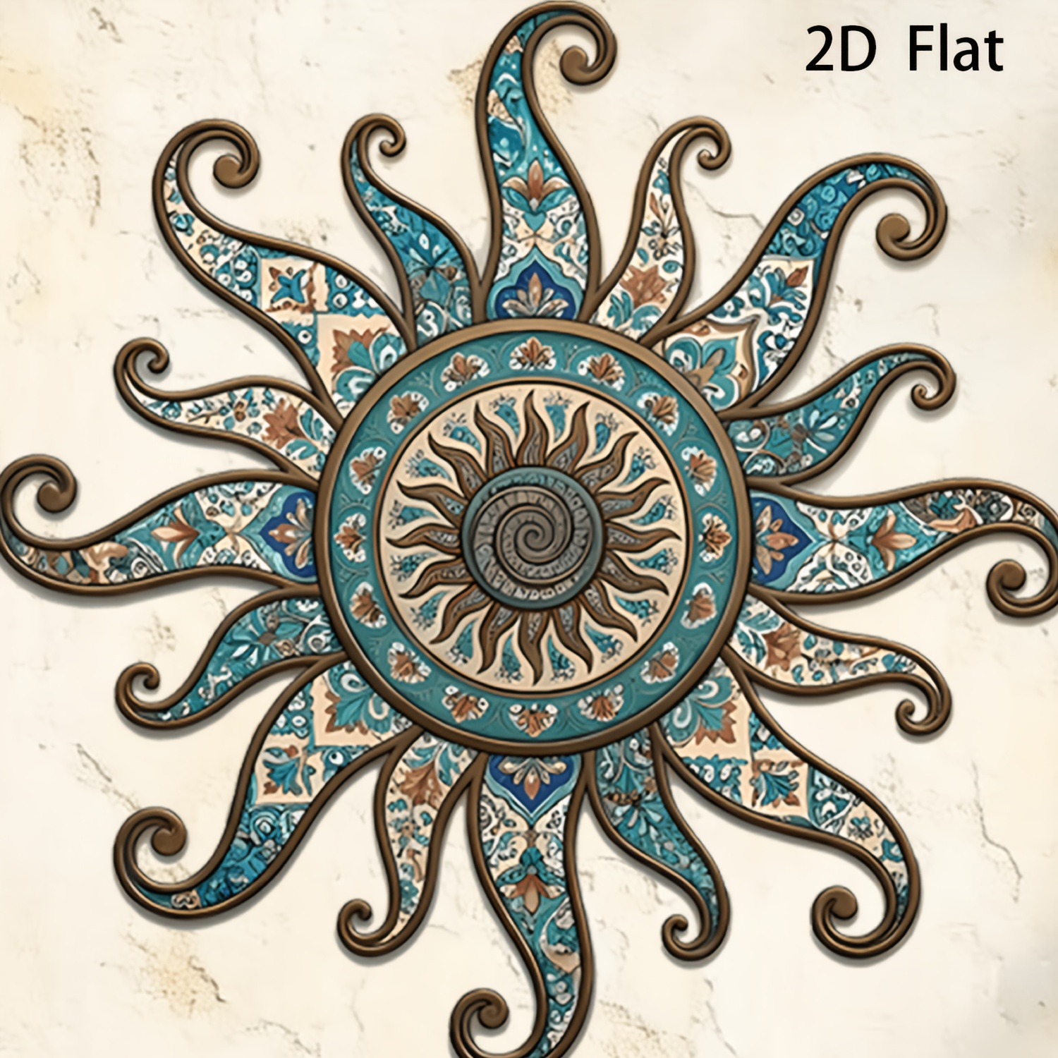 TEMU Wall Sculpture Decoration, Retro Teal Green Floral Tile Pattern Spiral Sun Wooden Wall Art, Bohemian Style Scroll Wooden Wall Hanging Sign,